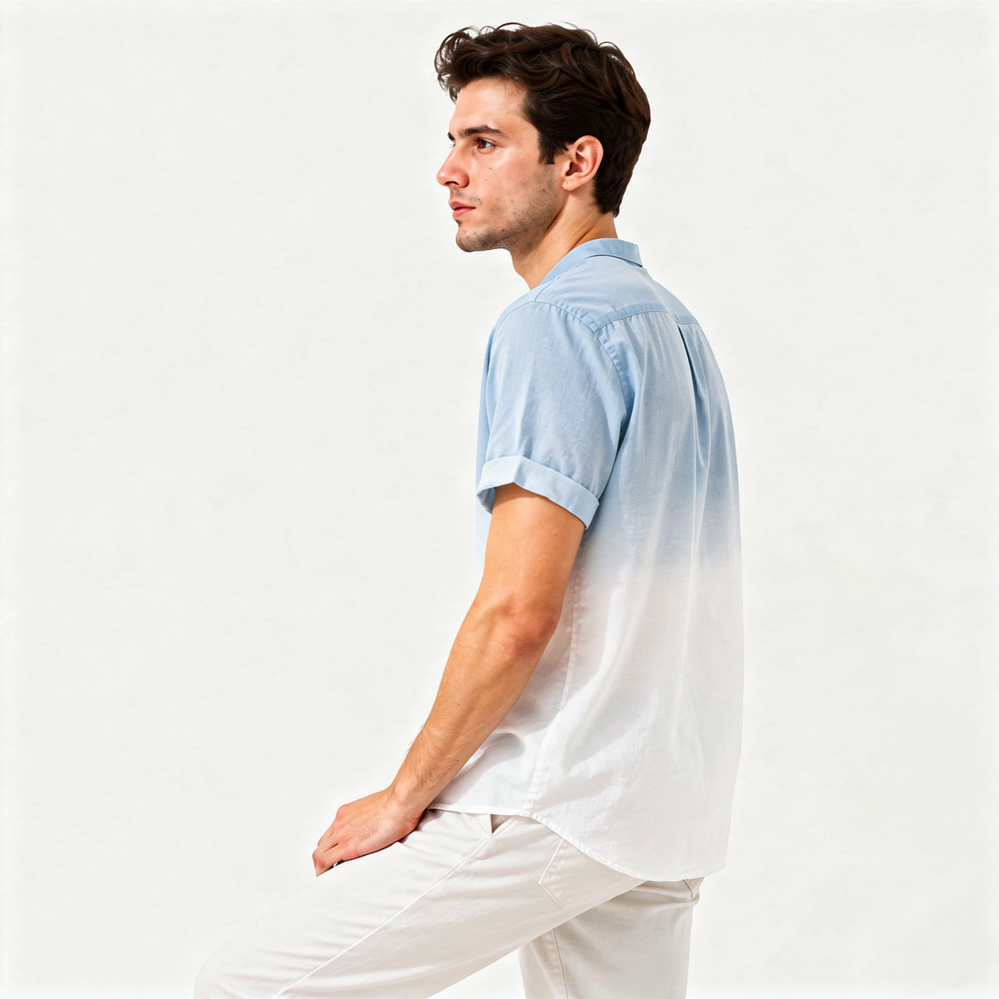 Men's Mandarin Collar Ombre Linen Shirt - Sky Blue
