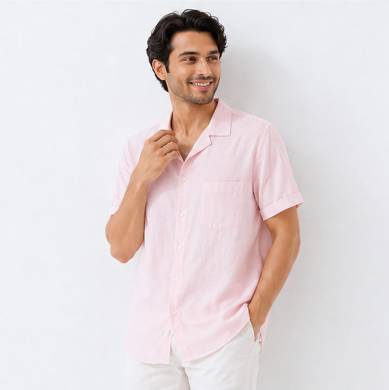 Men's Camp Collar Linen Shirt - Dusty Rose